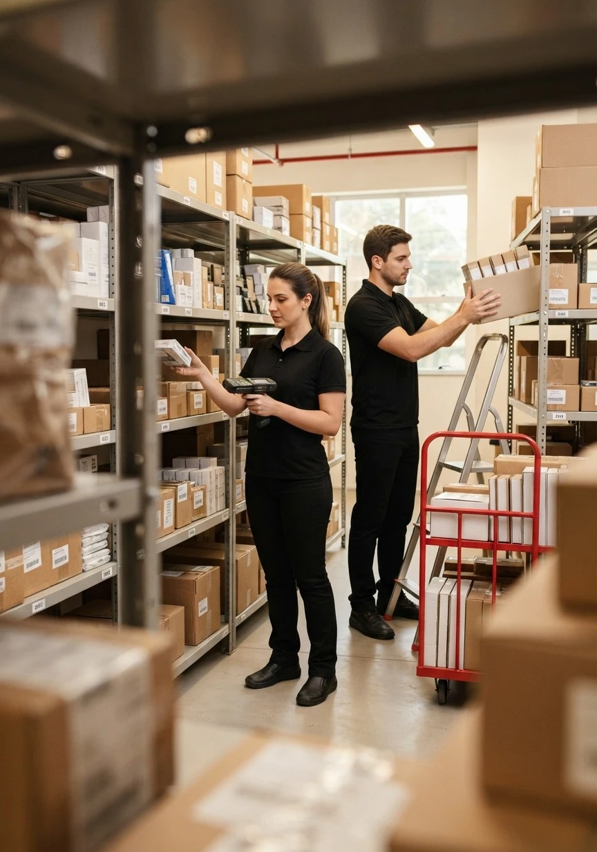 Equipe ML Serviços conferindo estoque no galpão